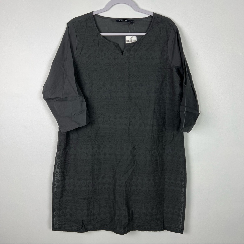 Melange NWT Tunic Top Gray Embroidered Pattern Size XL